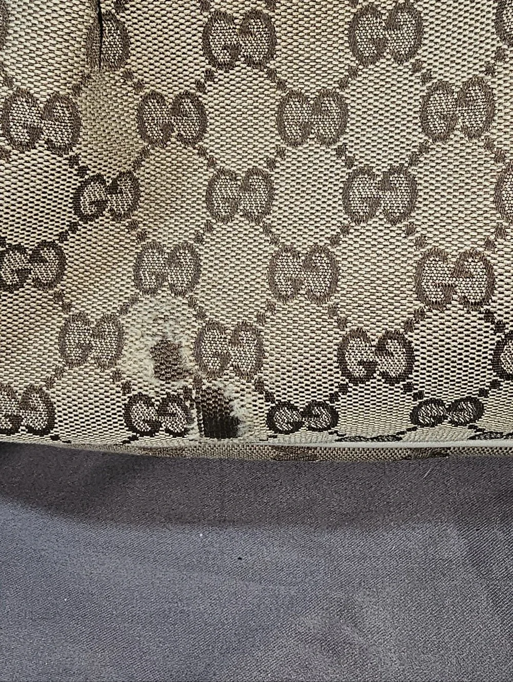 Authentic Gucci Beige Monogram Canvas Sukey Shoulder Bag with Ivory Trim Vintage